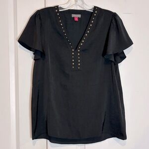 Vince Camuto Black Studded Flutter Sleeve V-neck Blouse XS